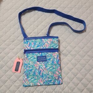 NWT Simply Southern Blue and Pink Modern Travel Vacation Stylish Crossbody Pouch